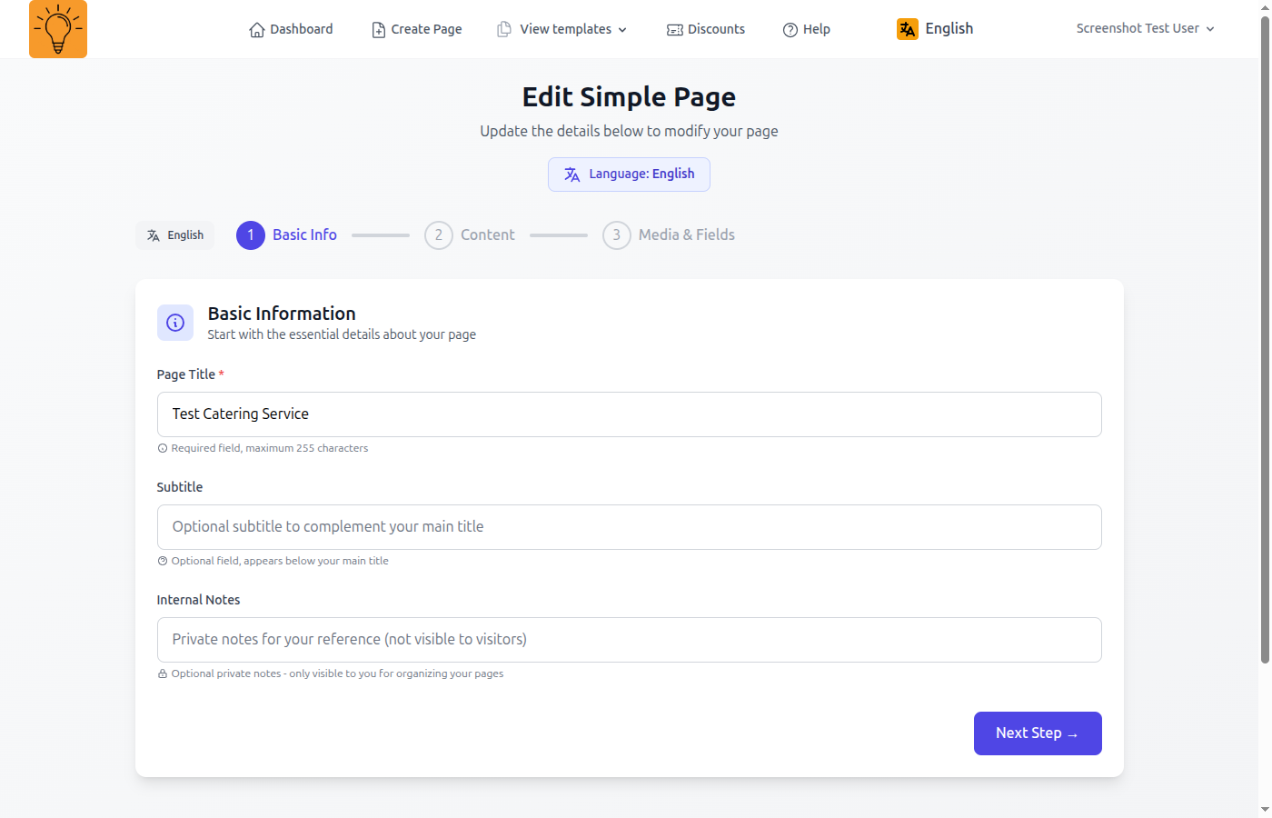 Page edit view with language badges and "Add Language" button
